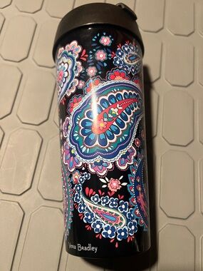 Vera Bradley Black Tumbler with Blue, Pink & Purple Paisley